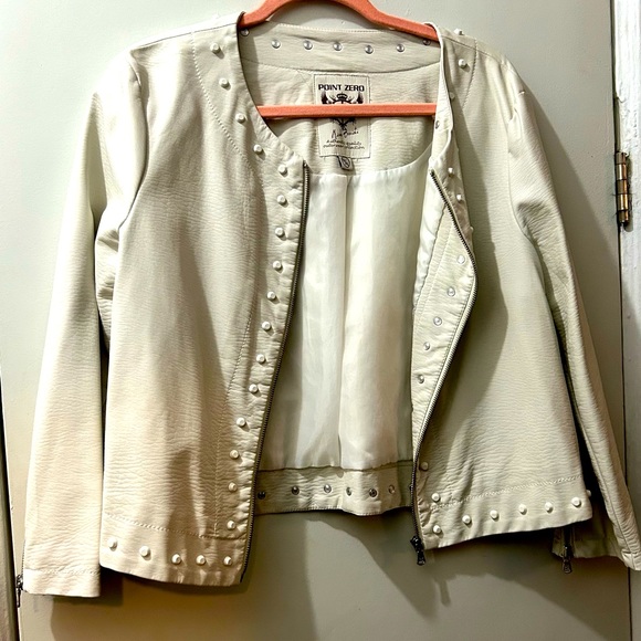 Point Zero Cream Leather Jacket with Studs - Picture 3 of 7